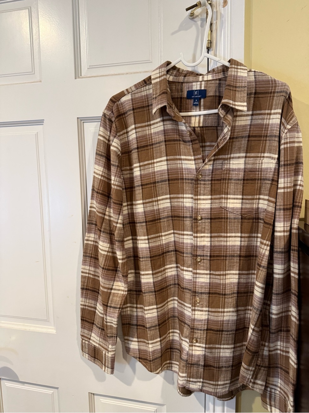 George Brown and Cream Plaid Button-Down Shirt